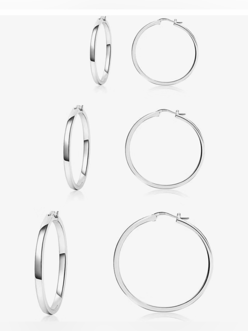PABBEU 925 Sterling Silver Hypoallergenic Hoops Earring Set- Silver 20/30/40mm